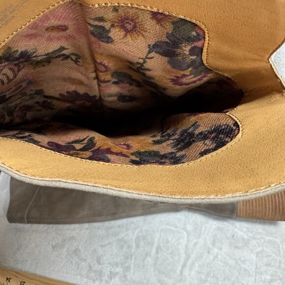 Korks Tall Boot Women 7.5M Brown Block Heel Suede Faux Leather Western Slip On - Picture 9 of 12